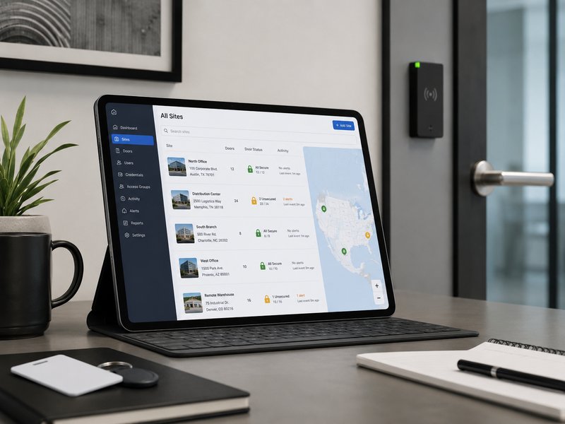 Multi-site access dashboard with map