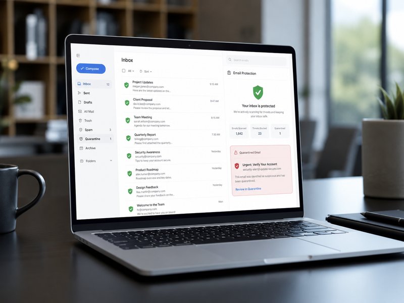 Protected email inbox on a laptop