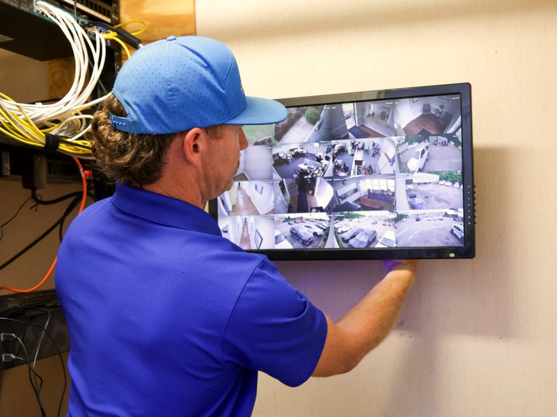 Acom technician monitoring live camera feeds
