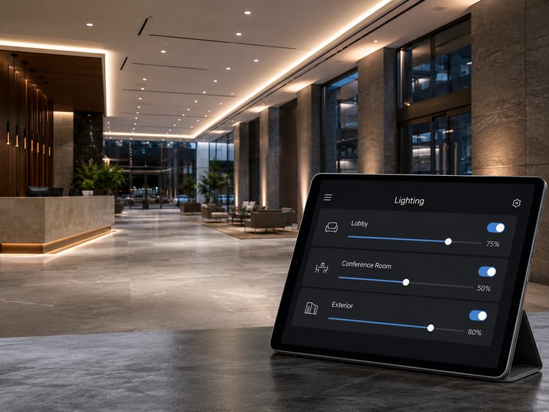 Tablet controlling lobby and exterior lighting
