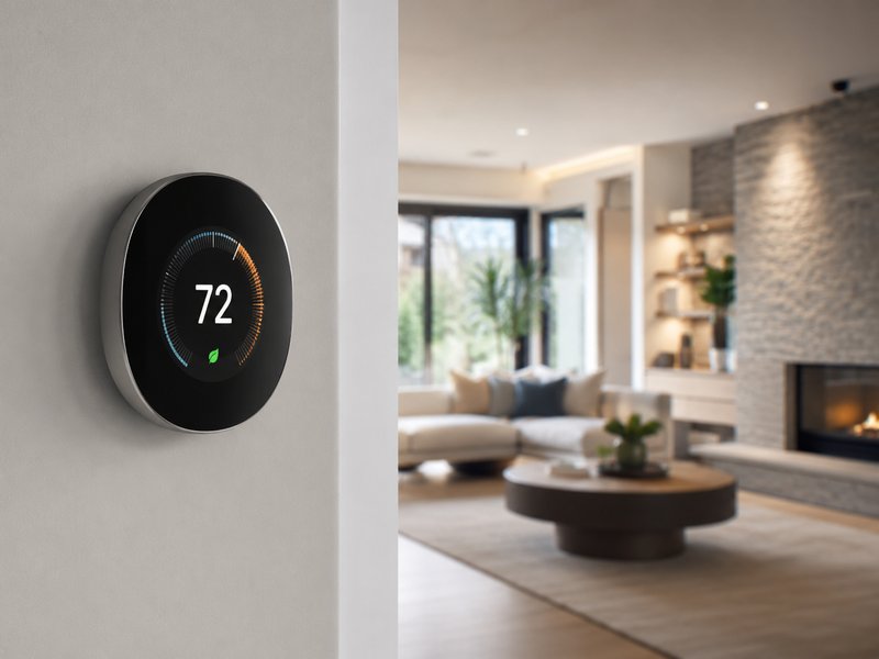 Wall thermostat set to a comfortable 72