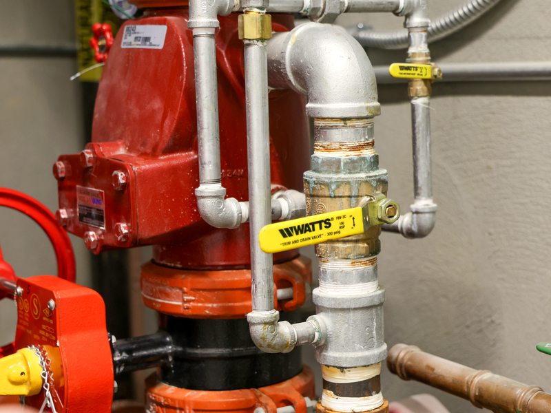 Alarm valve and trim piping close-up