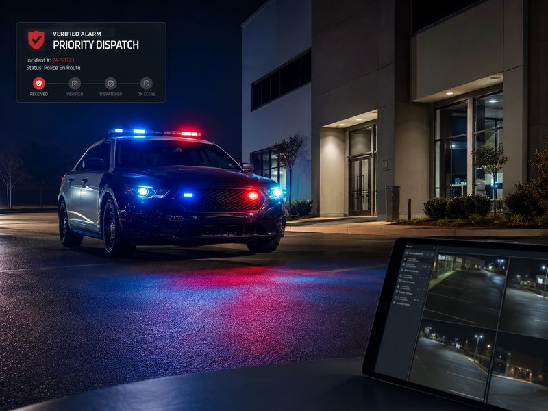 Verified alarm with police priority dispatch en route